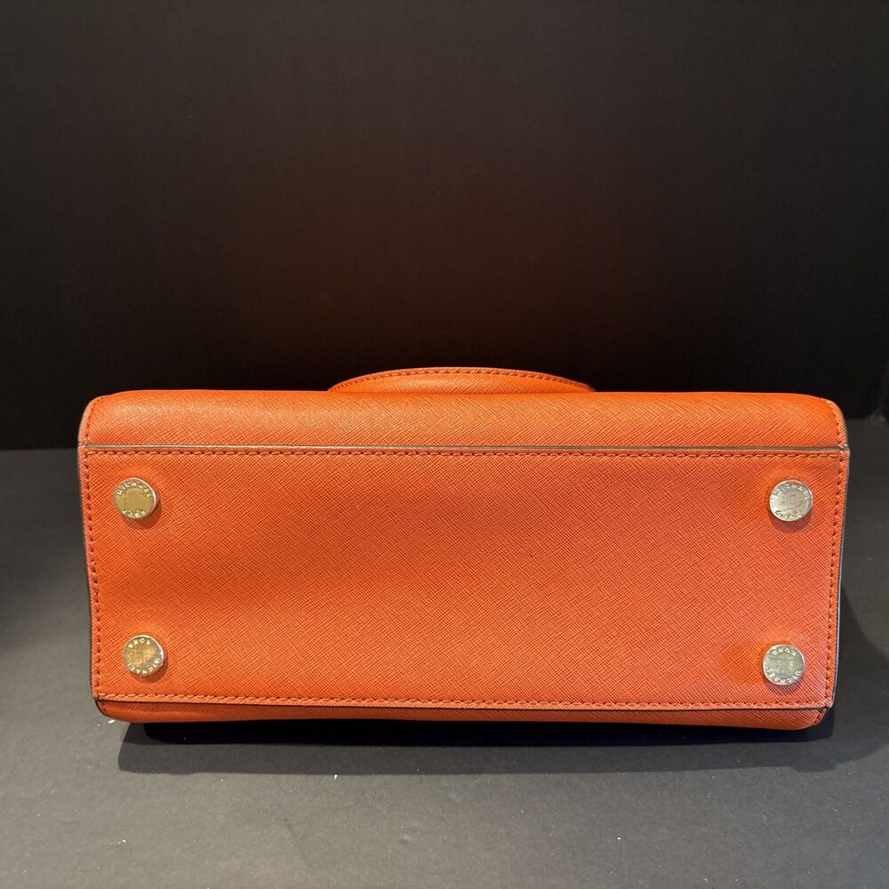 Michael Kors Selma Medium Saffiano Leather Satchel Bag Orange Gold Hardware - Picture 8 of 8